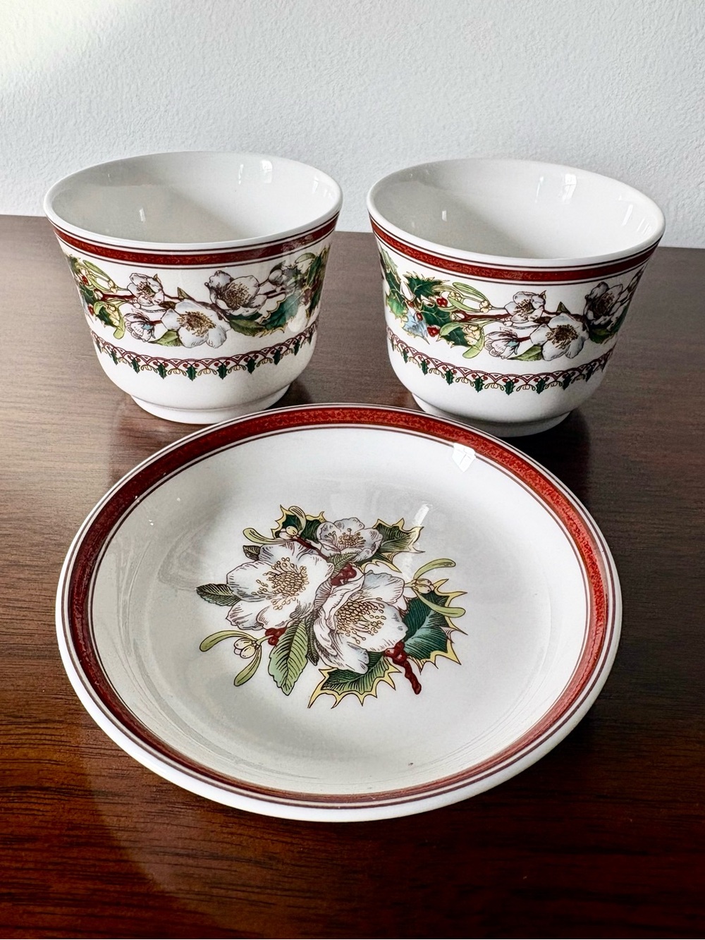 Spode Christmas Rose pair of votives and salt dish Disc !